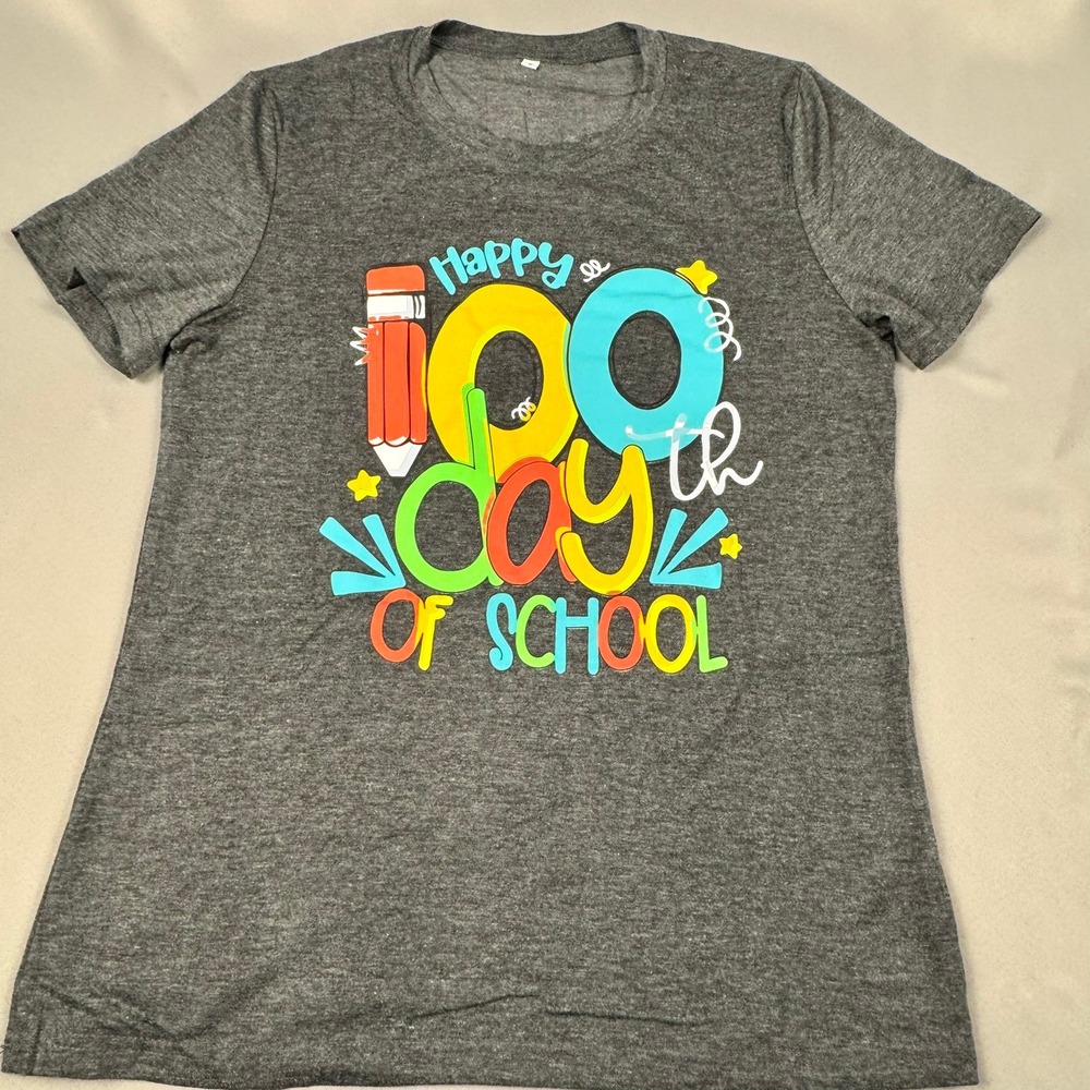 Happy 100th Day‎ of School Graphic T-Shirt Heather Charcoal Grey Small